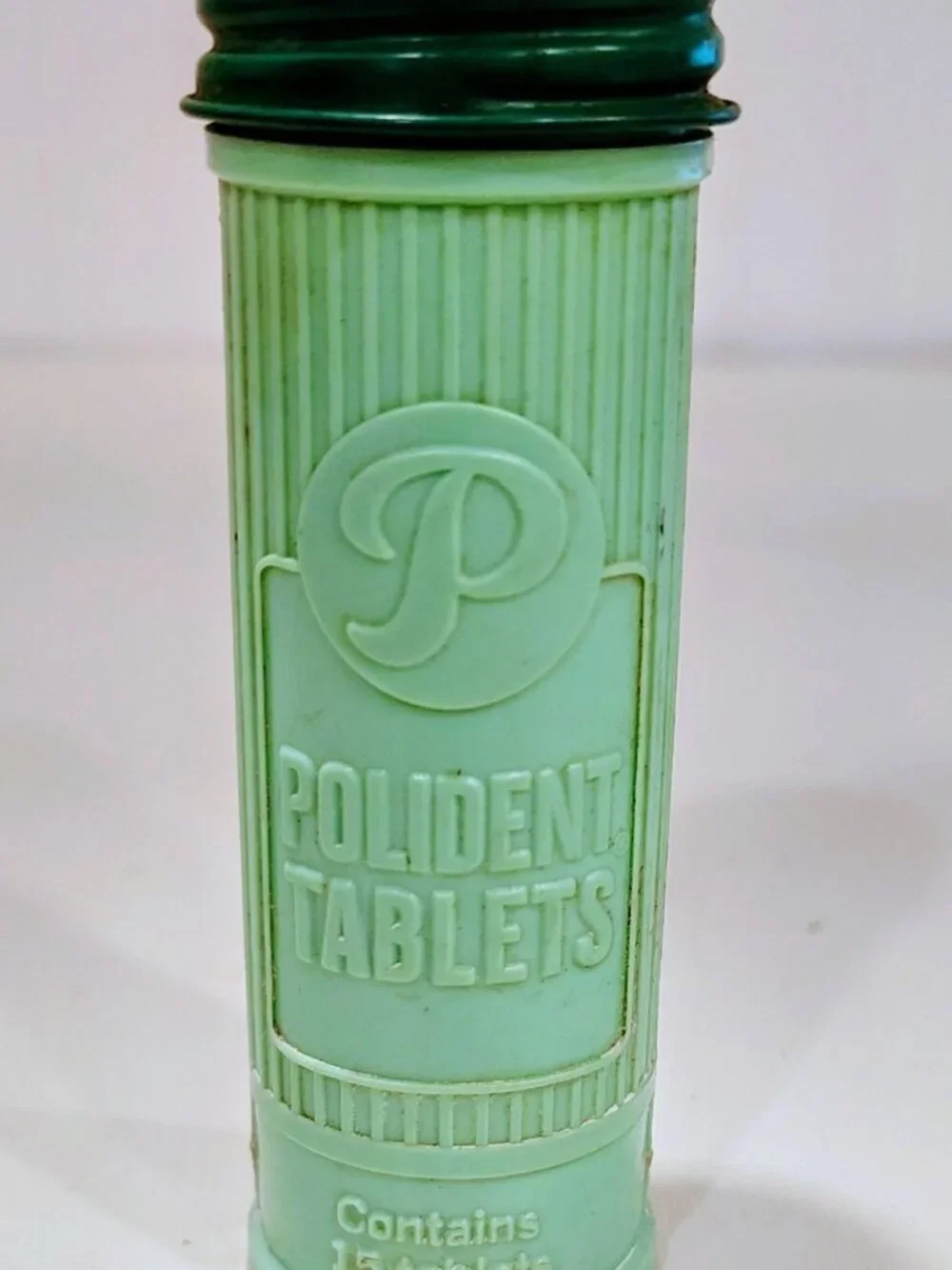 Vintage 1950's Green Polident Tablet Container Metal Lid